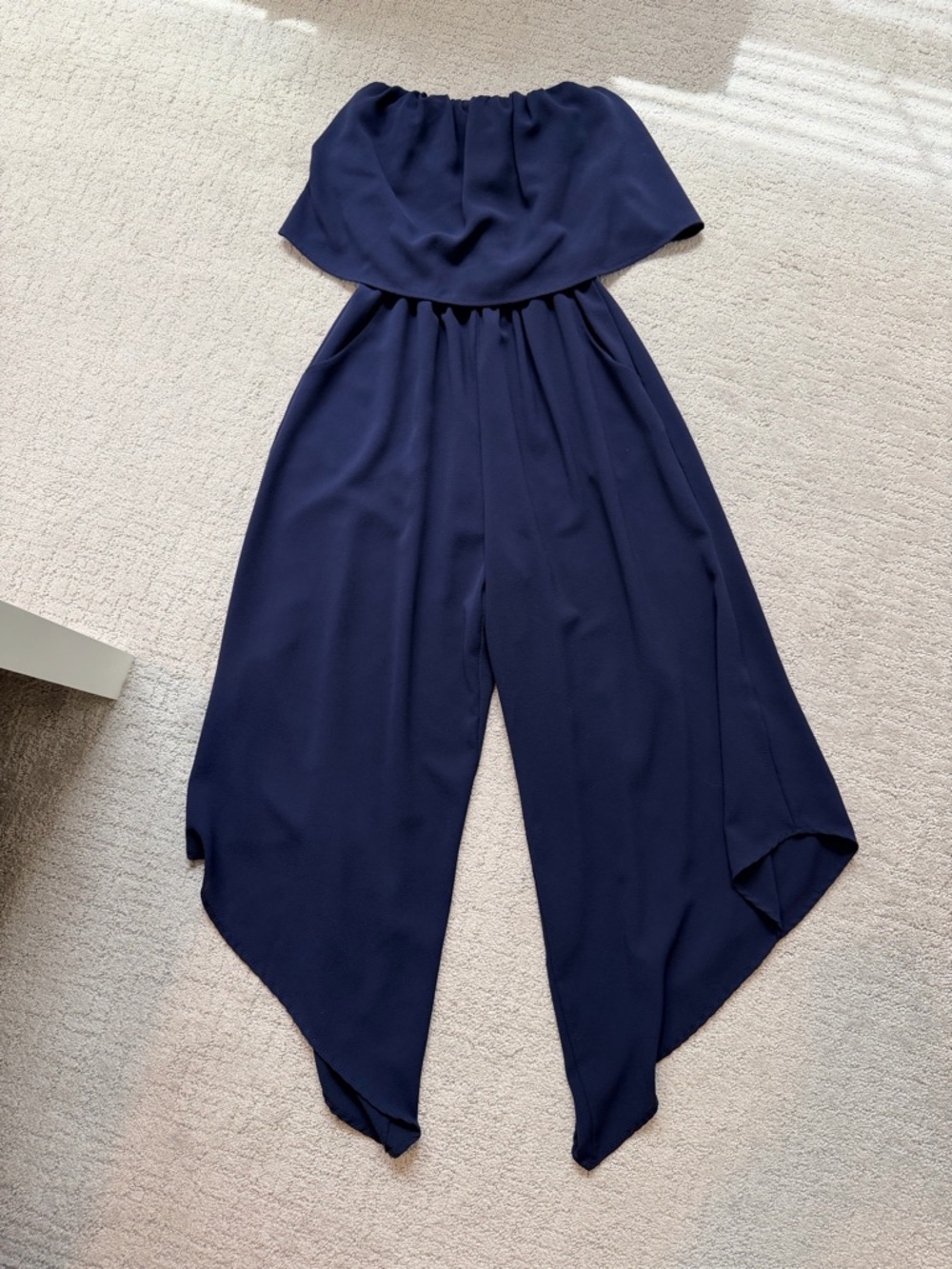 Vici Navy Strapless Draped Wide-Leg Jumpsuit/Romper
